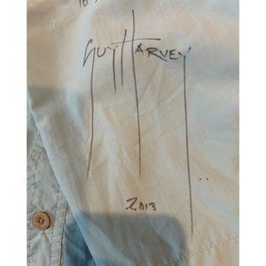 Guy Harvey Signed Autograph Short Sleeve Fishing Shirt XL Aqua Blue Nylon Vented